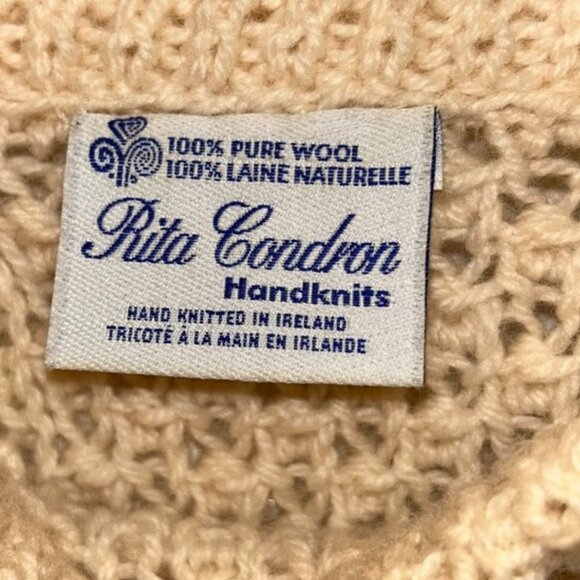 Rita Condron Ireland NEW cream 100% wool aran cable knit Fishermans sweater M - Picture 2 of 3